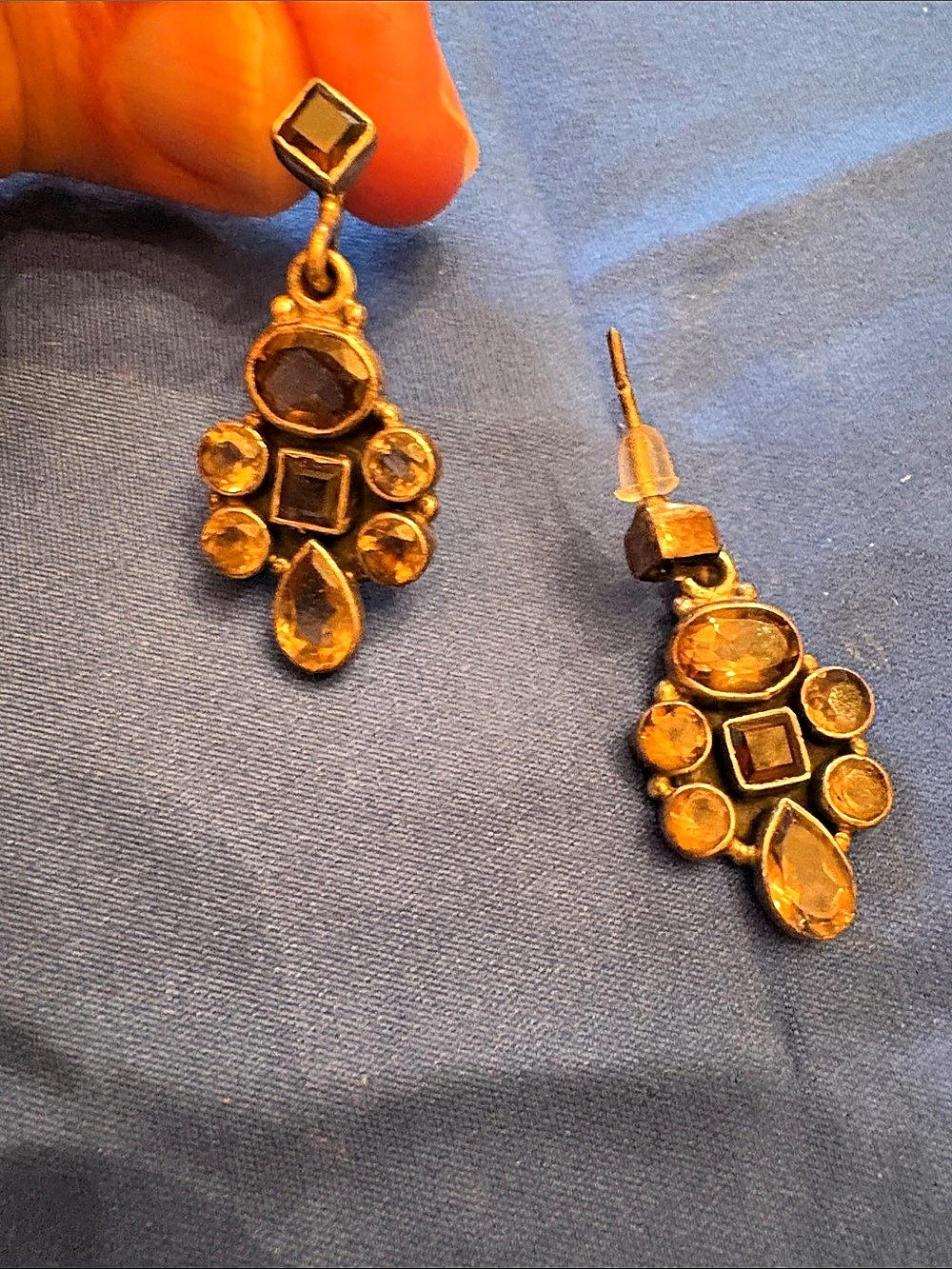 Dangle smoky quartz , sterling silver Earrings in Brown & Gold